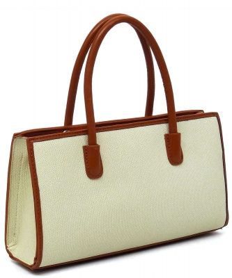 Faux Leather Canvas Satchel Bag CSD007 BROWN